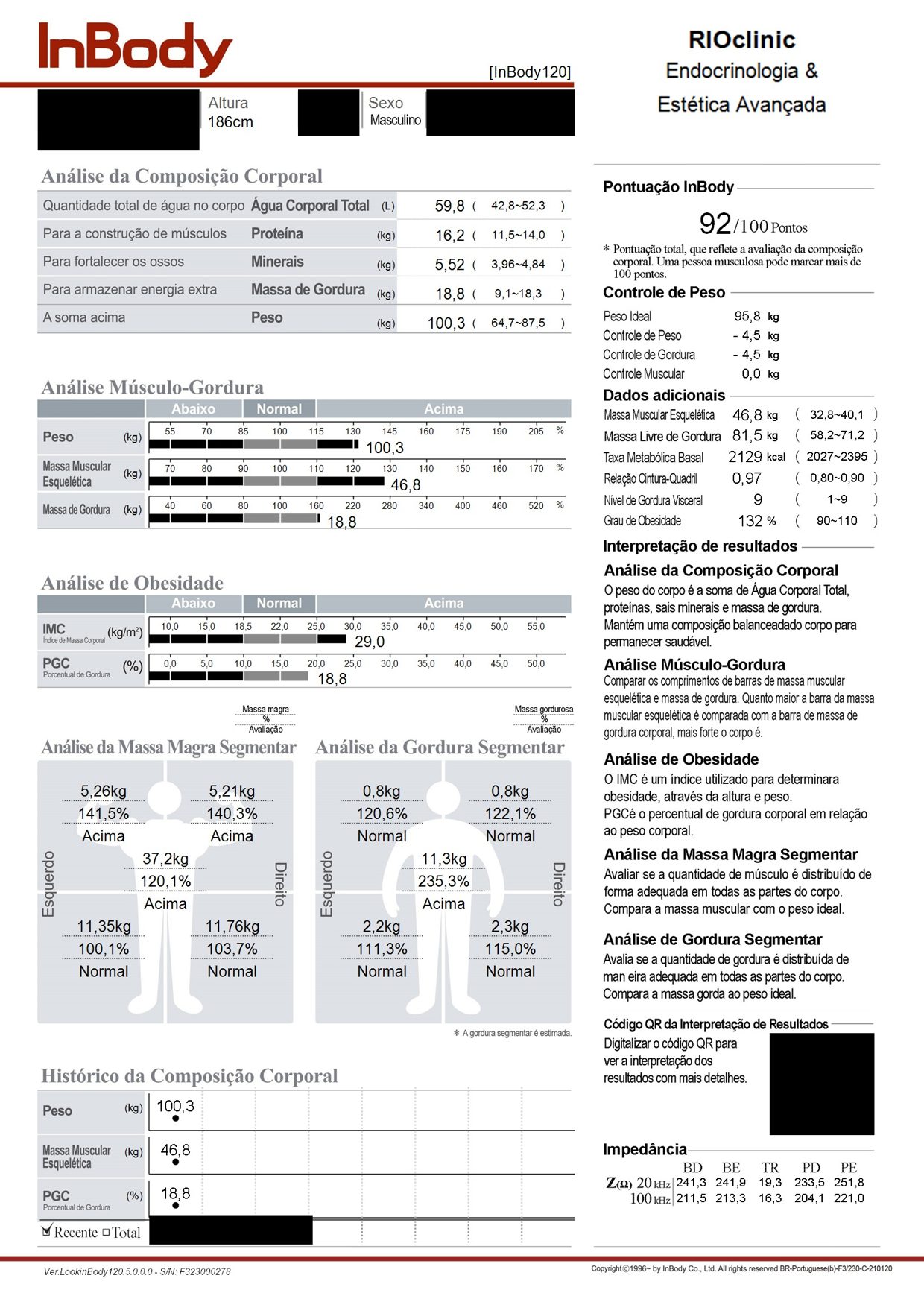 Resultado de bioimpedância InBody 120 do caso 2, anonimizado